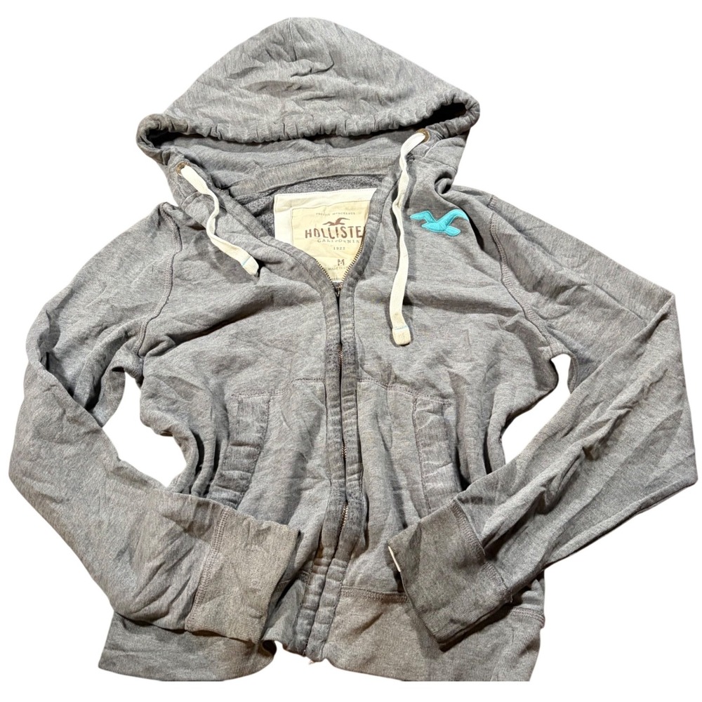 Y2K Hollister Womens Full Zip Hoodie Gray Teal Size Medium M